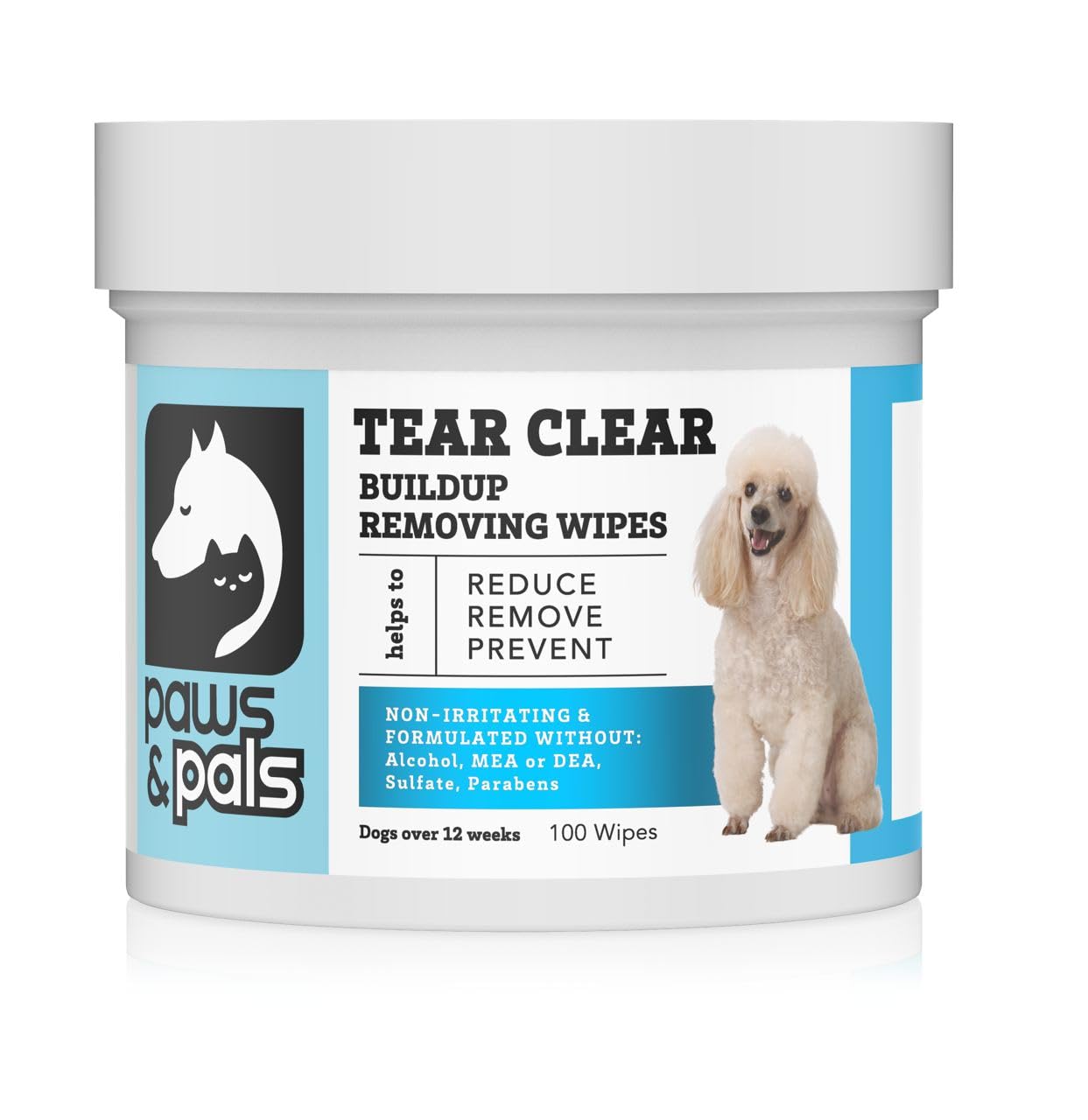 Paws & Pals Tear Clear- Tear Build-up Removing Wipes for Pets - 100 Count