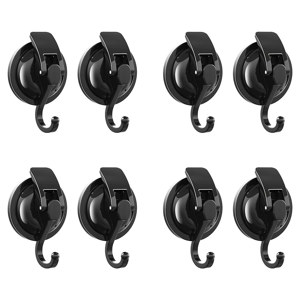 SOCONT Suction Cup Hooks for Shower, Heavy Duty Vacuum Shower Hooks for Inside Shower, Matte Black-Plated Plished Super Suction for Kitchen Bathroom Restroom, 8 Pack