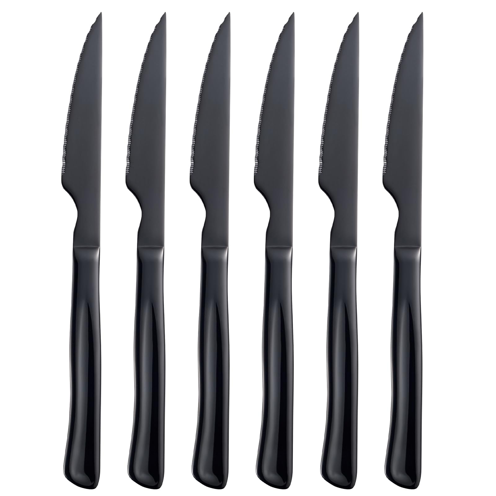 Seeshine Black Steak Knife Set, 6 Piece Stainless Steel Kitchen Knife Set & Kitchen Utility Knives, 8.7 Inch Serrated Steak Knives, Dinner Knives, Sharp Knife with Ergonomic Handles