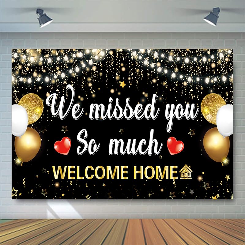 LOONELO Welcome Home Backdrop Banner Decorations with 70.8"X43.3"，We Missed You So Much Backdrop Photo Booth Props, Welcome Home Sign for Graduation Retirement Military Army Homecoming Decorations