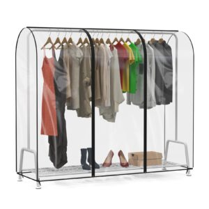 zilink clear garment rack cover 6ft transparent clothes rack cover waterproof clothing rack cover with 2 durable zippers for garment rack (72"l x 20"w x 60"h, rack not included)