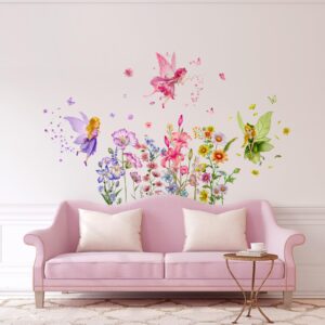 Supzone Flower Fairy Wall Stickers Butterfly Girl Wall Decals Removable Vinyl Wall Art Sticker for Girls Baby Nursery Kids Bedroom Living Room Bathroom Wall Decor Mural