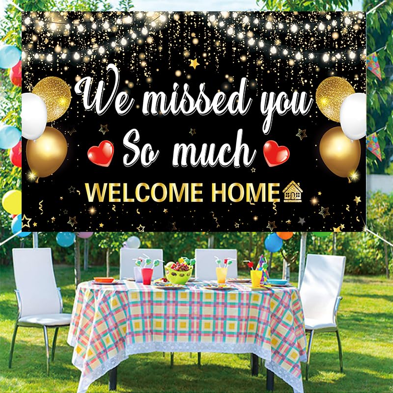 LOONELO Welcome Home Backdrop Banner Decorations with 70.8"X43.3"，We Missed You So Much Backdrop Photo Booth Props, Welcome Home Sign for Graduation Retirement Military Army Homecoming Decorations