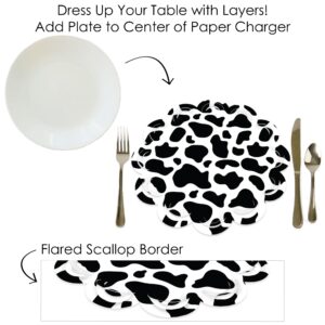 Big Dot of Happiness Cow Print - Farm Animal Party Round Table Decorations - Paper Chargers - Place Setting For 12