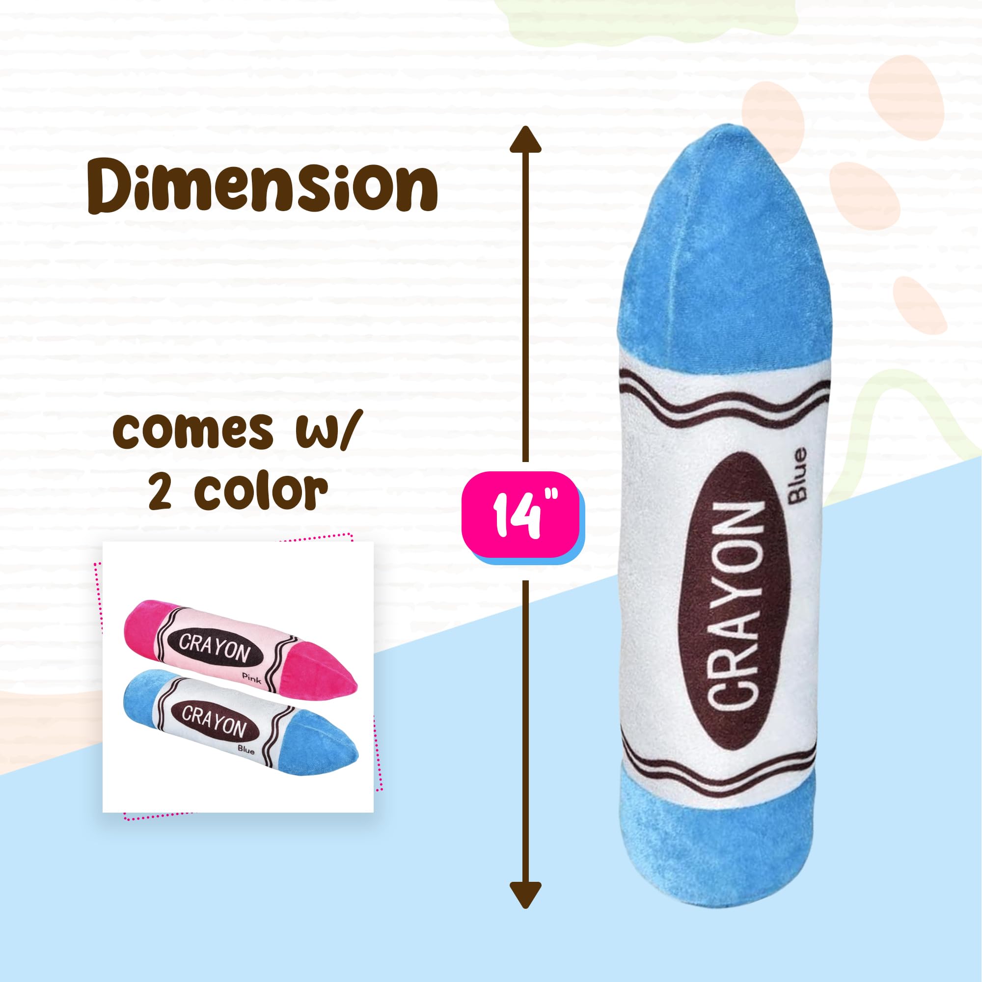 Forest & Twelfth 14” Stuffed Crayons 2Pcs Crayon Plush Toy Set - Soft and Huggable Blue and Pink Crayon Prop Toys for Imaginative Play and Learning, Comfy Pencil Pillow Plush