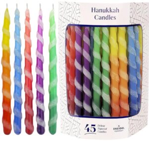 the dreidel company deluxe twisted hanukkah menorah candles for all 8 nights of chanukah, multicolor (single)