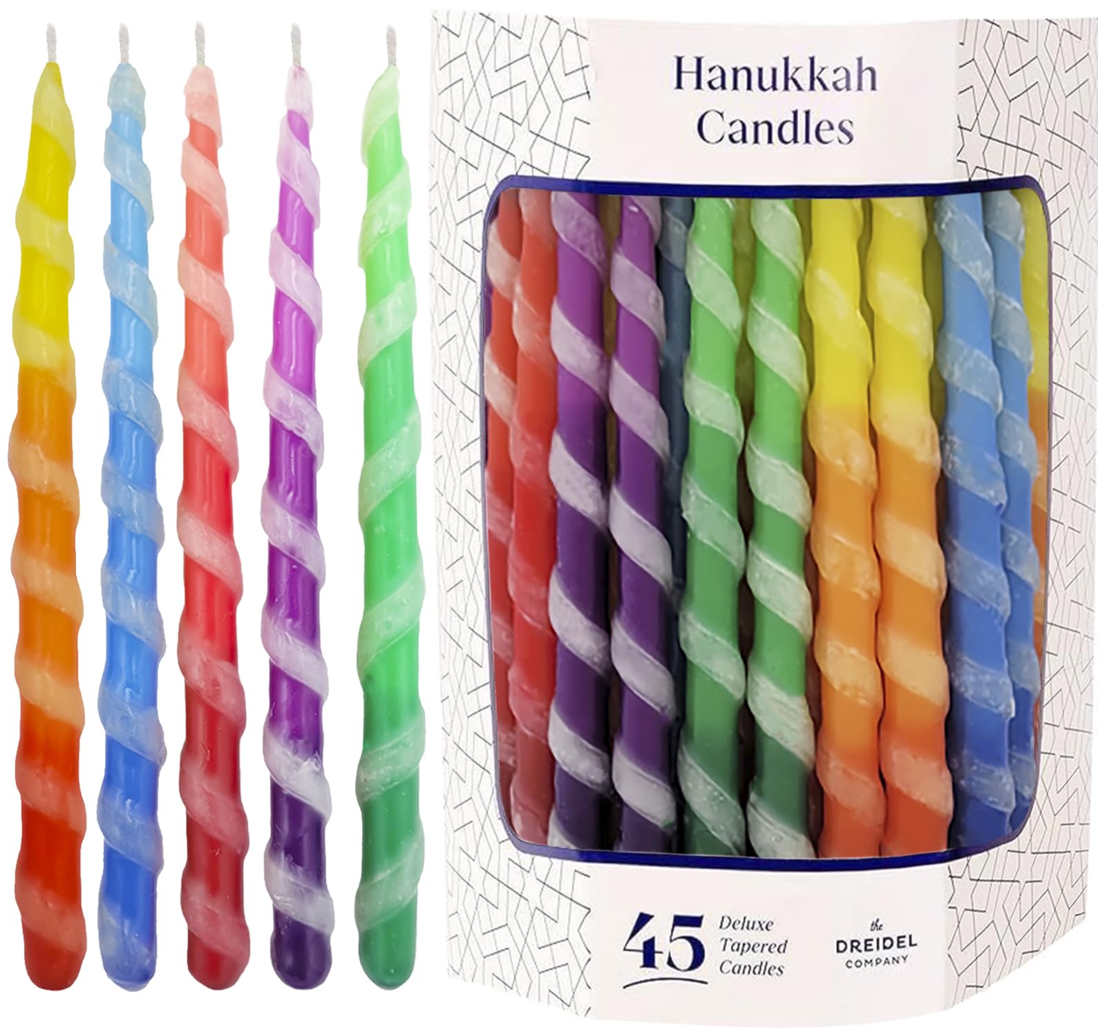 The Dreidel Company Deluxe Twisted Hanukkah Menorah Candles for All 8 Nights of Chanukah, Multicolor (Single)