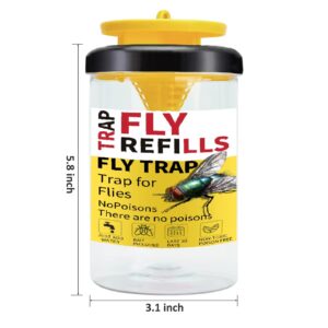 Reusable Outdoor Hanging Fly Trap Bottles with 2 Natural Bait Refill | Hanging Anywhere for Backyard, Patio, Garbage Cans, Farms, Barns and More | Fly Catcher | Fly Bait