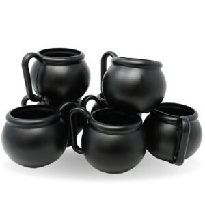 4E's Novelty Set of 12 Black Cauldron Mugs 12 oz, Halloween Cauldron Cups for Drinks - Durable BPA-Free Plastic Halloween Mugs, Witch Mug Party Favors, Spooky Halloween Mugs, Decor Table Party Favors