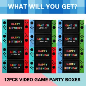 Video Game Party Favor Boxes - 12 PCS Game On Theme Gifts Boxes for Boys Kids Video Game Birthday Party Supplies Goodie Candy Bags Gamer Party Decorations