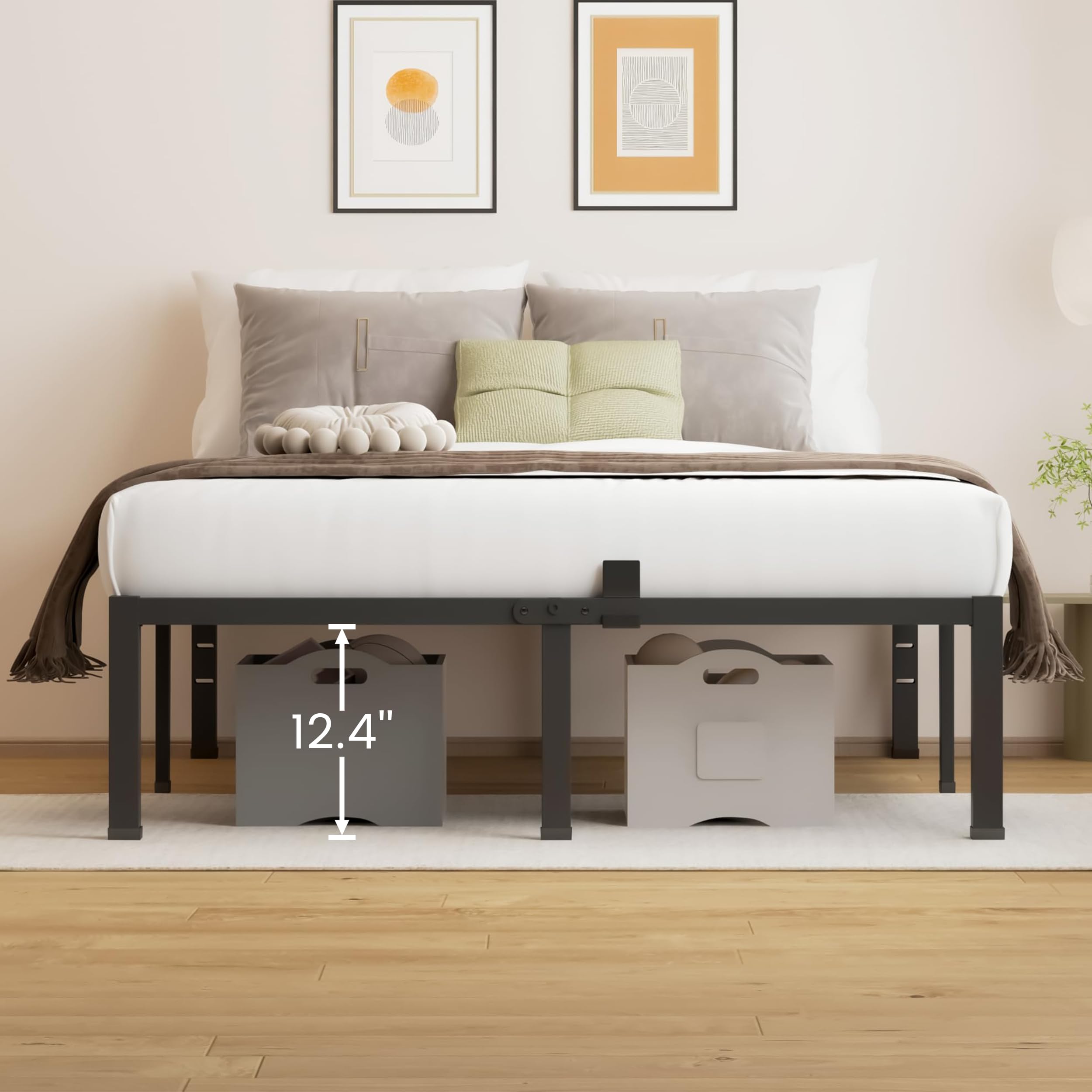 Superay 14 Inches Bed Frame Queen Size, Heavy Duty Metal Platform Bed Frame No Box Spring Needed, Easy Assembly, Noise Free Bedframes with Mattress Slide Stopper