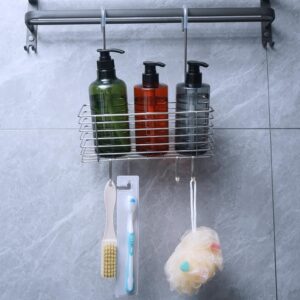 Antrader Hanging Shower Rack,Shower Caddy Hanging,Hung on the Faucet or the Door,the Back Hook Can be Rotated,No Drilling,304 Stainless Steel,Single Layer Shelf