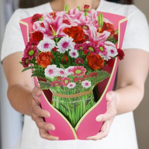 Paper Flowers Pop Up Cards, 3D Flower Birthday Cards Roses & Carnations & Daisies & Lilies, 12 inch Life Sized, Forever Flower Bouquet Graduation Cards with Note Card and Envelope