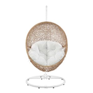 Modway Encase Outdoor Patio Rattan Swing Chair in Cappuccino White