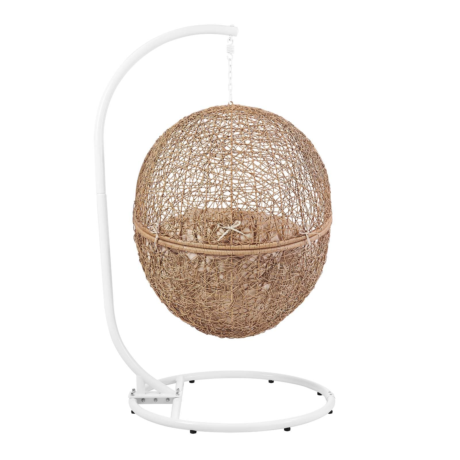 Modway Encase Outdoor Patio Rattan Swing Chair in Cappuccino Beige