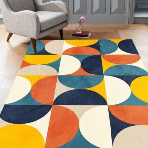 blue yellow orange washable soft wool minimalist modern area rug 4x6 mid century rug for livingroom bedroom diningroom vibrant arti home office floor carpet