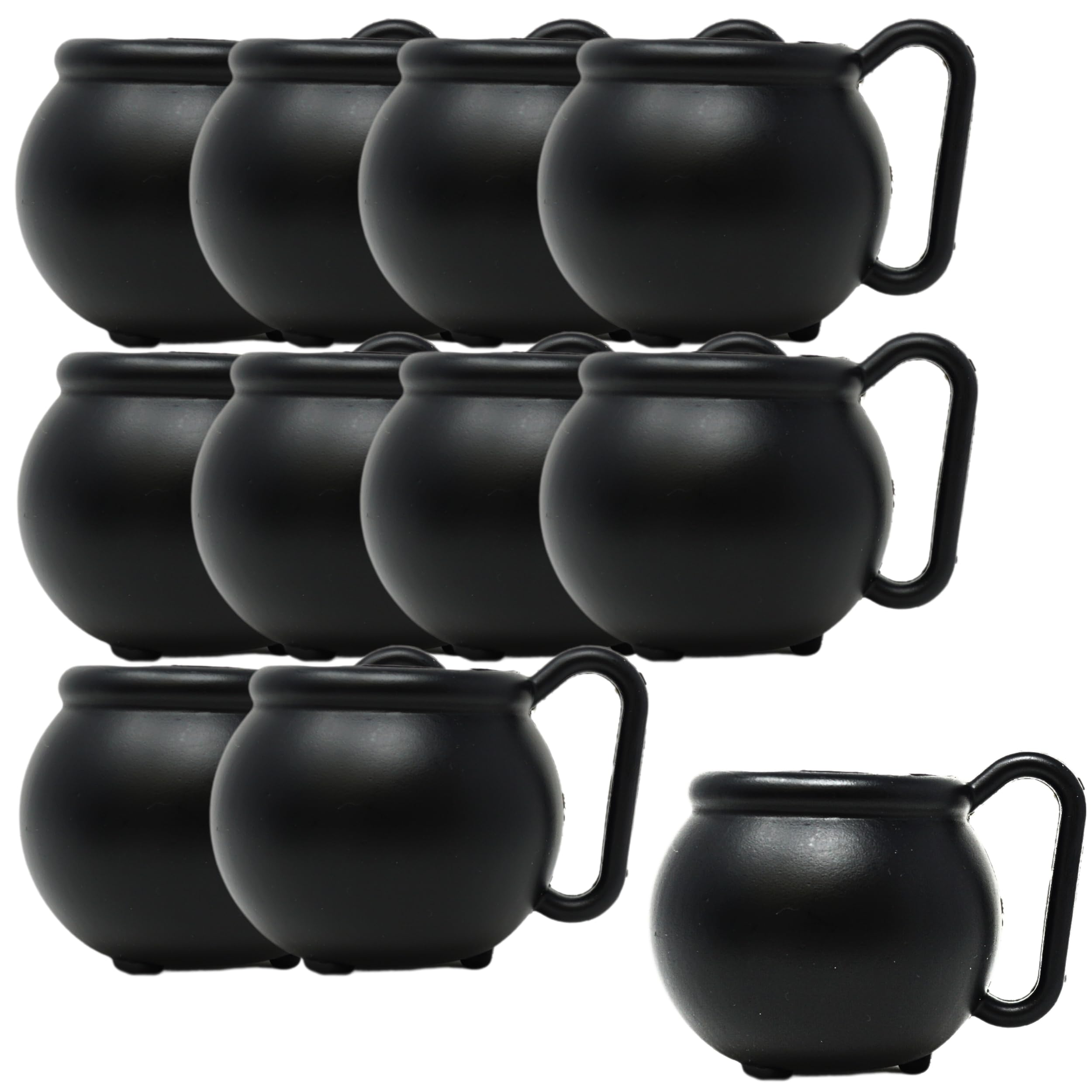 4E's Novelty Set of 12 Black Cauldron Mugs 12 oz, Halloween Cauldron Cups for Drinks - Durable BPA-Free Plastic Halloween Mugs, Witch Mug Party Favors, Spooky Halloween Mugs, Decor Table Party Favors