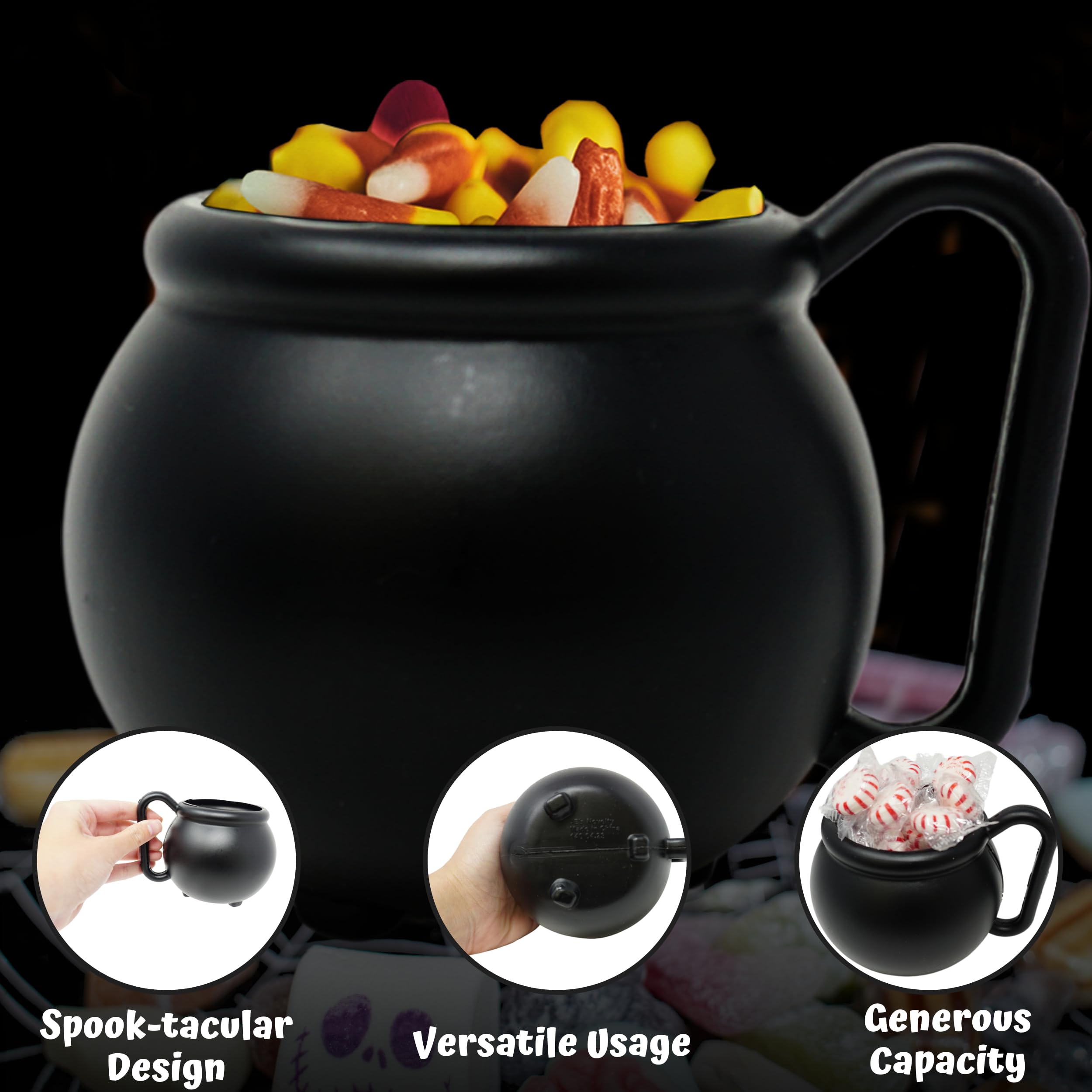 4E's Novelty Set of 12 Black Cauldron Mugs 12 oz, Halloween Cauldron Cups for Drinks - Durable BPA-Free Plastic Halloween Mugs, Witch Mug Party Favors, Spooky Halloween Mugs, Decor Table Party Favors