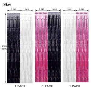 Pink Halloween Party Decorations, 3 Packs Pink Black White Backdrops Streamer Foil Fringe Tinsel Curtains, Cow Print Photo Booth Props for Girl Halloween Cow Print Birthday Party Decorations