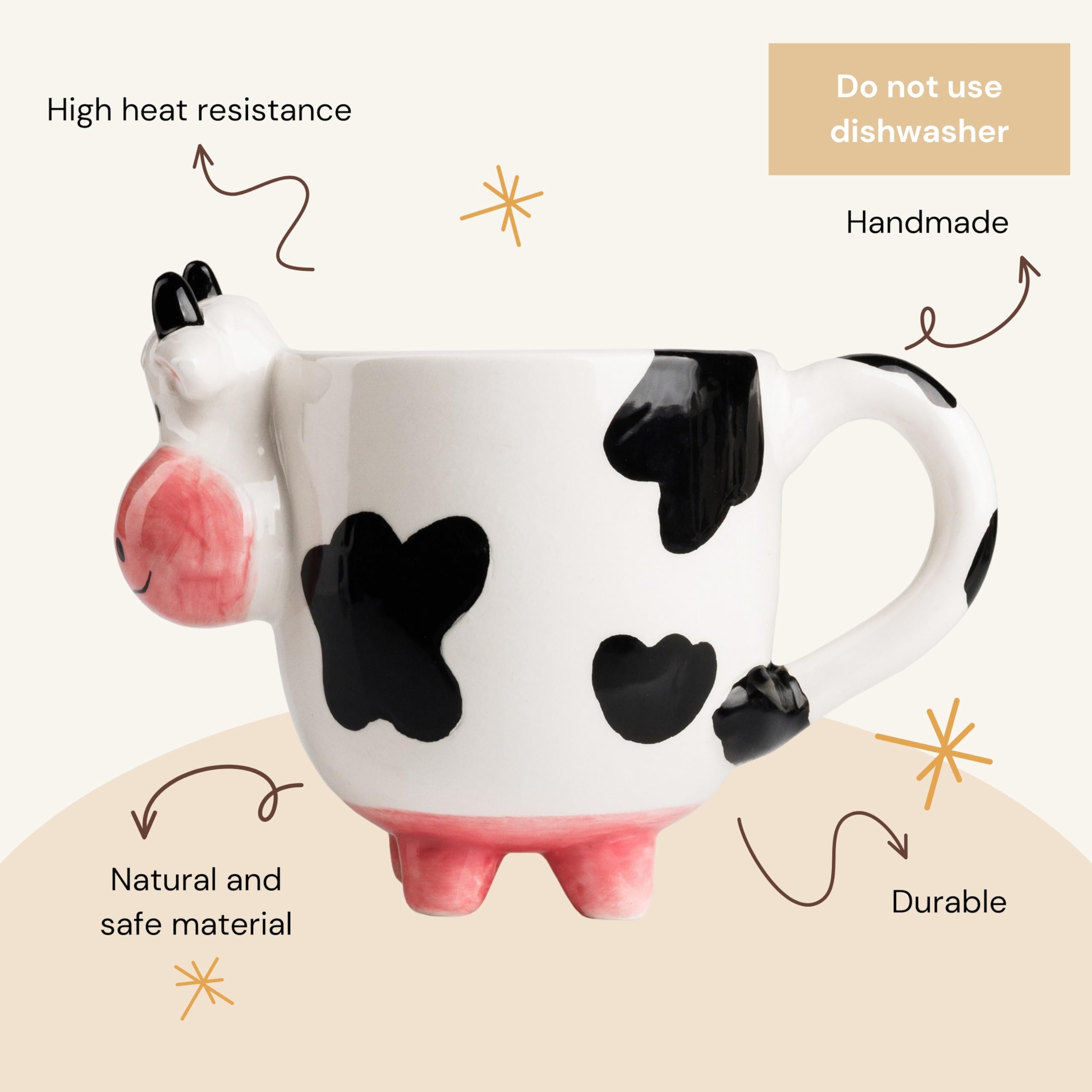 SWEETLO Cow Coffee Mug Stuff 15oz Ceramic Cup - Cow Shaped Face & Udder Coffee Mug - 450 ml Weird Milk Cow Udder Utter Shaped 3D Coffee Mug with Udders for Women - Taza de Vaca Cow Items Lover