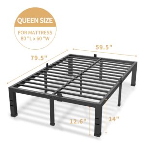 Superay 14 Inches Bed Frame Queen Size, Heavy Duty Metal Platform Bed Frame No Box Spring Needed, Easy Assembly, Noise Free Bedframes with Mattress Slide Stopper