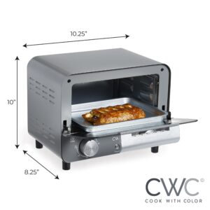 COOK WITH COLOR Mini Toaster Oven: 600W Power, Precision Timer, Auto Shutoff, and Culinary Delights Up To 450 Degrees, Grey