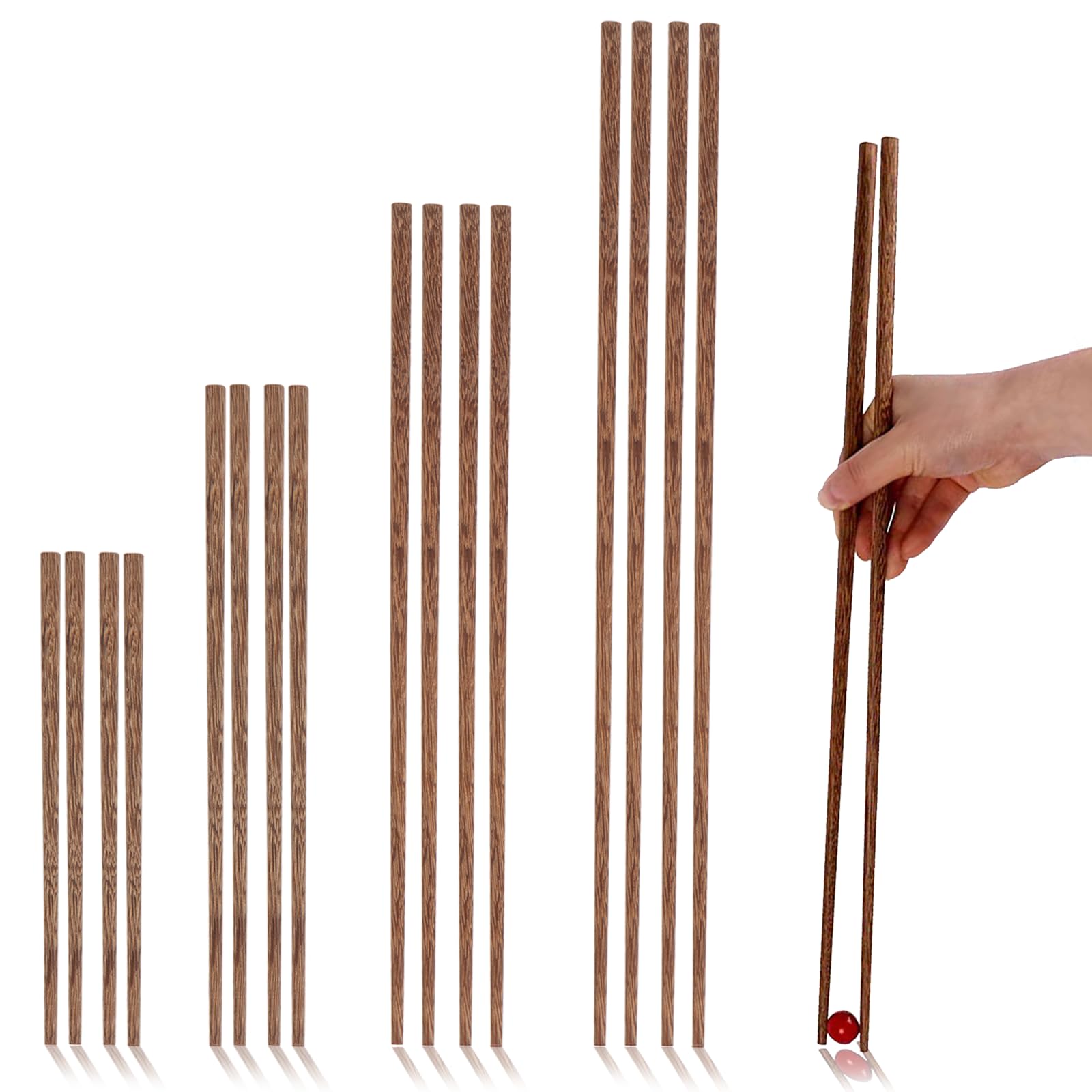 Sbirdbao Long Wooden Chopsticks Reusable for Noodles Frying Hotpot Cooking Dishwasher Safe Chop Sticks Set of 8 Pairs: 7 Inch, 9.8 Inch, 12.6 Inch, 16.5 Inch Brown Kitchen Gadgets