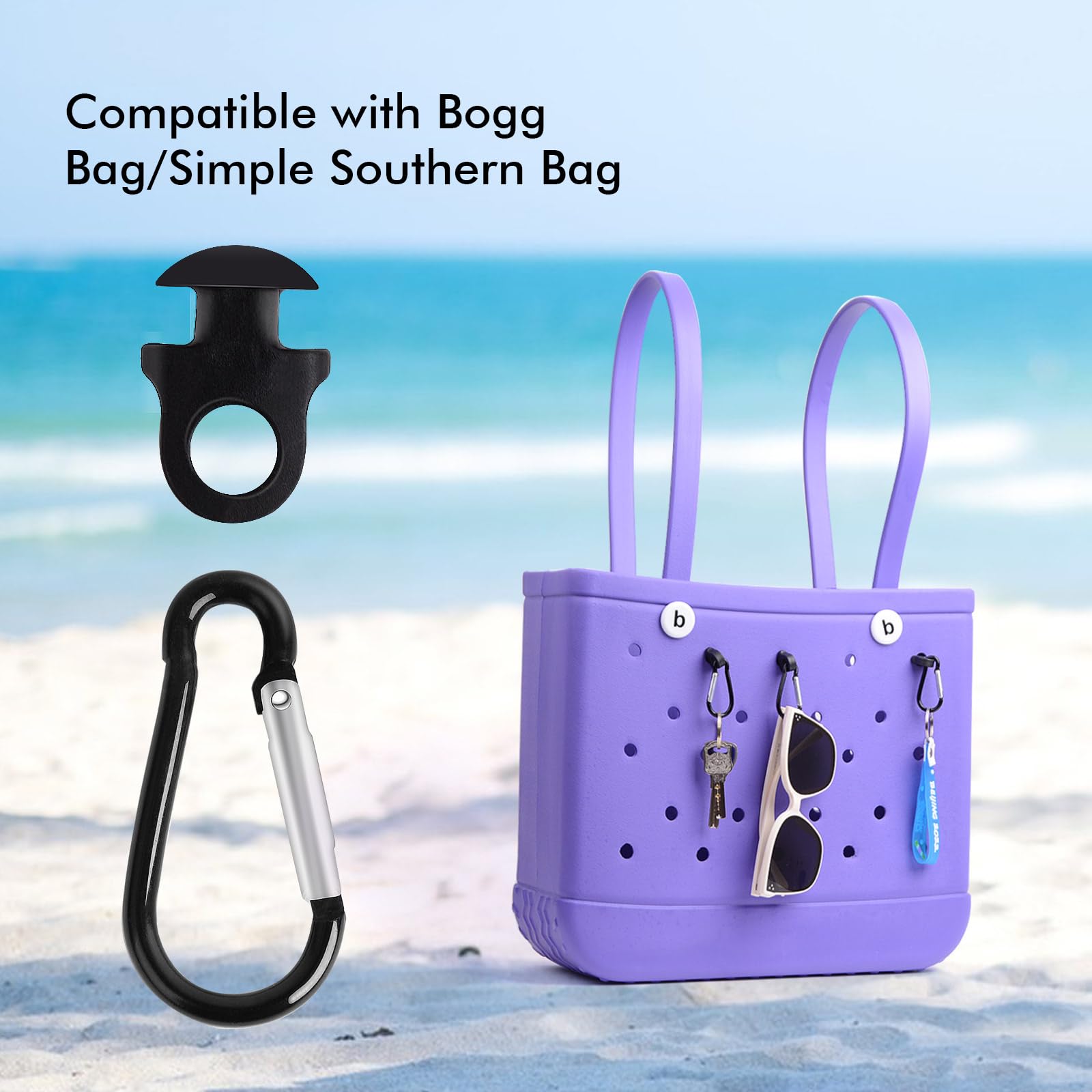 Funnacle Key Holder for Bogg Bag Accessories for Bogg Bags Carabiner Charm Keychain Compatible with Bogg Bag Simply Southern Rubber Beach Tote Bag （4 PCS Black）