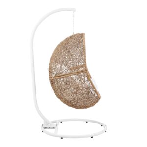 Modway Encase Outdoor Patio Rattan Swing Chair in Cappuccino White