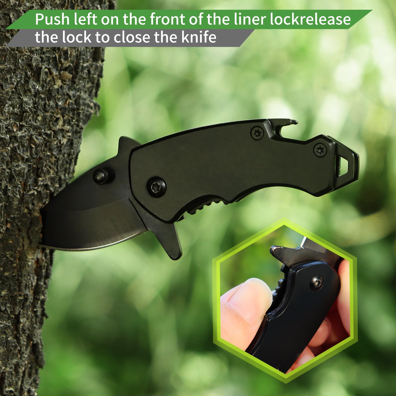 Small Folding Pocket Knife for Men – Compact EDC Keychain Knife with Clip for Camping, Hiking, Everyday Use, Black