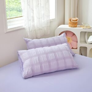 Beyeutao Seersucker Duvet Cover Set King Size Purple Seersucker Duvet Cover Modern Style Textured Bedding Set 3 pcs Breathable Lightweight Comforter Cover with Pillow Shams.