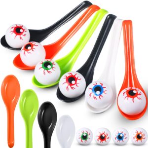 liliful 24 pcs halloween egg and spoon race game eyeball spoon and spoon race game set for halloween party favor supplies adults indoor outdoor classroom activities(blue, orange, red, green)