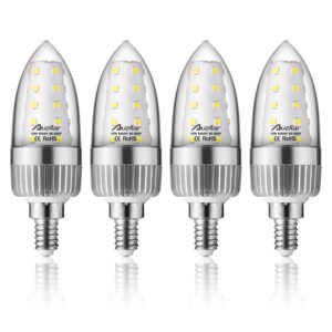 auzilar e12 led light bulbs, 12w led candelabra bulbs 100 watt equivalent, 1200lm, 6000k daylight white ceiling fan light bulbs, decorative candle base e12 non-dimmable led chandelier bulbs,pack of 4