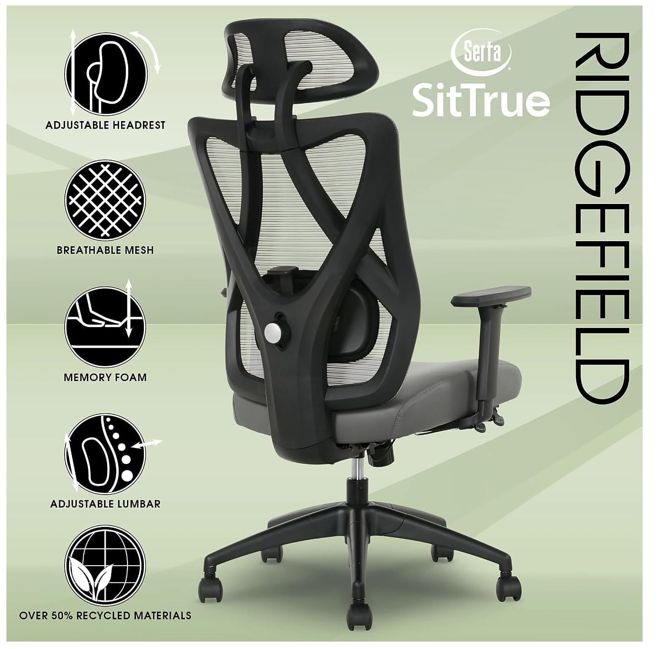 Serta SitTrue Ridgefield Ergonomic Mesh/Vegan Leather High-Back Task