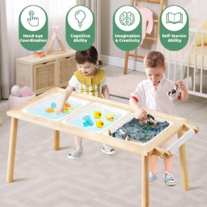 Beright 5 in 1 Children's Table, Play Sand Indoor Sensory Table, Kids Art Table Drawing Table with Paper Roll & Paint Cups, not with Storage Bin, Upgraded