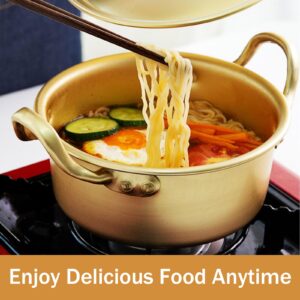 Korean Ramen Noodle Pot, Ramen Noodle Pot Yellow Aluminum Non Stick Korean Traditional Quick Cooking Pot Quick Noodle Pot Can Be Heated by Open Fire and Electric Ceramic Stove(16cm Pot)