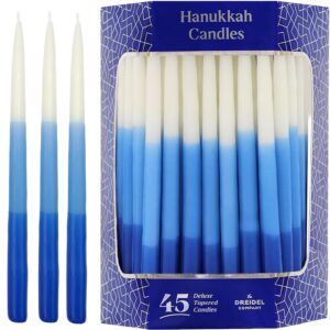 the dreidel company deluxe tapered hanukkah menorah tri color blue, blue, and white, candles for all 8 nights of chanukah (single)