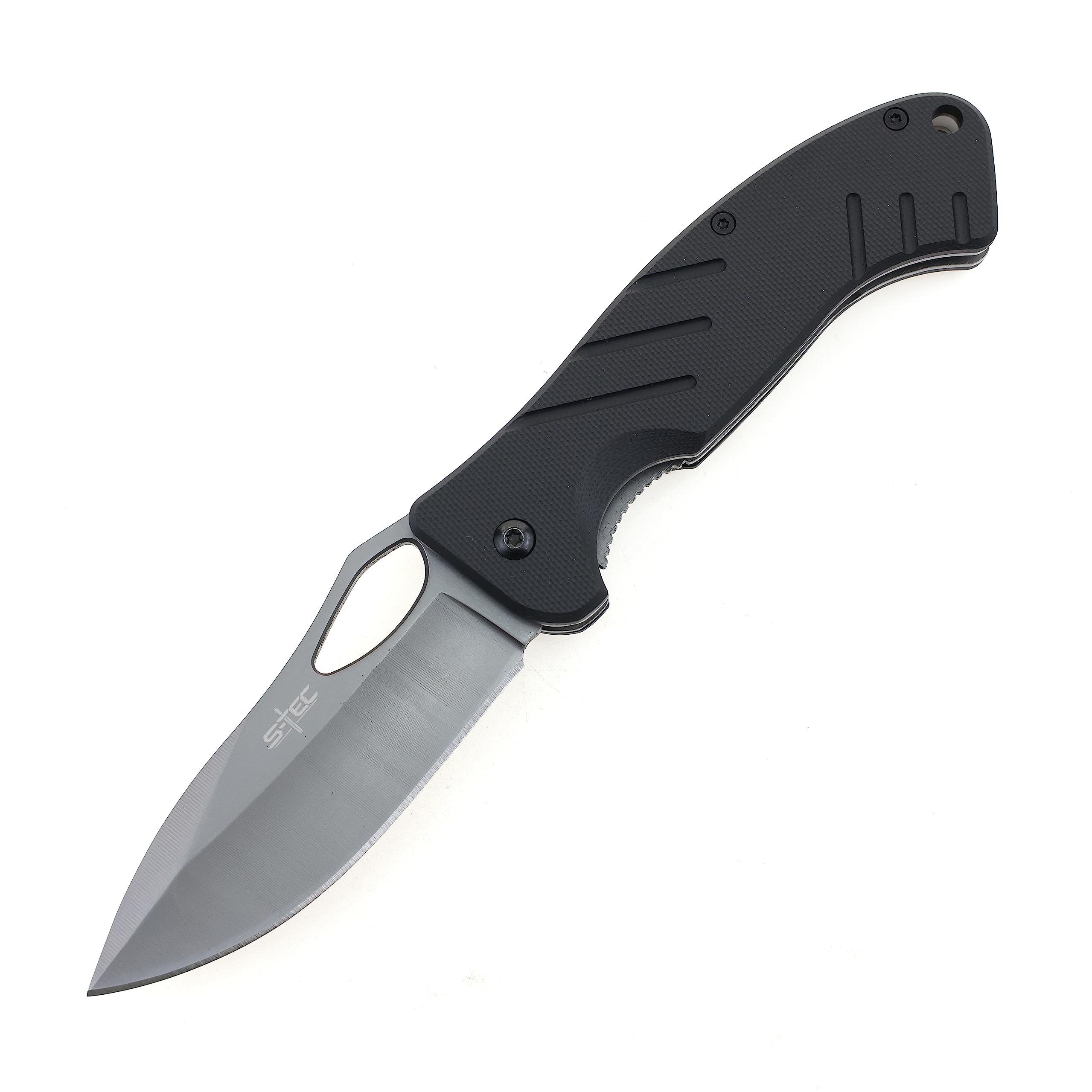 S-TEC Pocket Folding Knife with G10 Handle w/Pocket Clip, 3.35 inch 440 Stainless Steel Blade, 8.0 inch overall length, EDC Knife, Manual Operation, Smooth Nylon Pivot Washer, TS018 (Black)