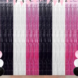 pink halloween party decorations, 3 packs pink black white backdrops streamer foil fringe tinsel curtains, cow print photo booth props for girl halloween cow print birthday party decorations