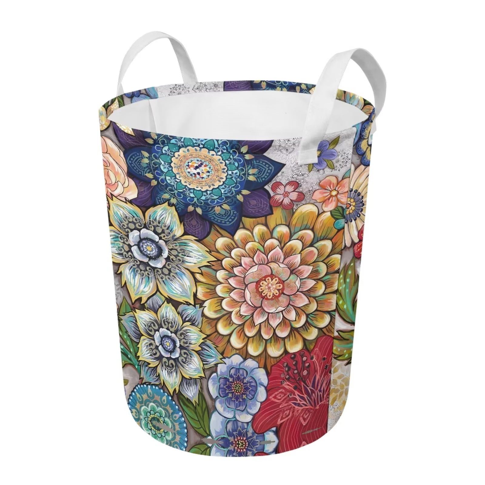 Eheartsgir Bright Blossom Boho Flower Freestanding Laundry Basket with Durable Handle Storage Hamper Collapsible Laundry Baskets for Home Office