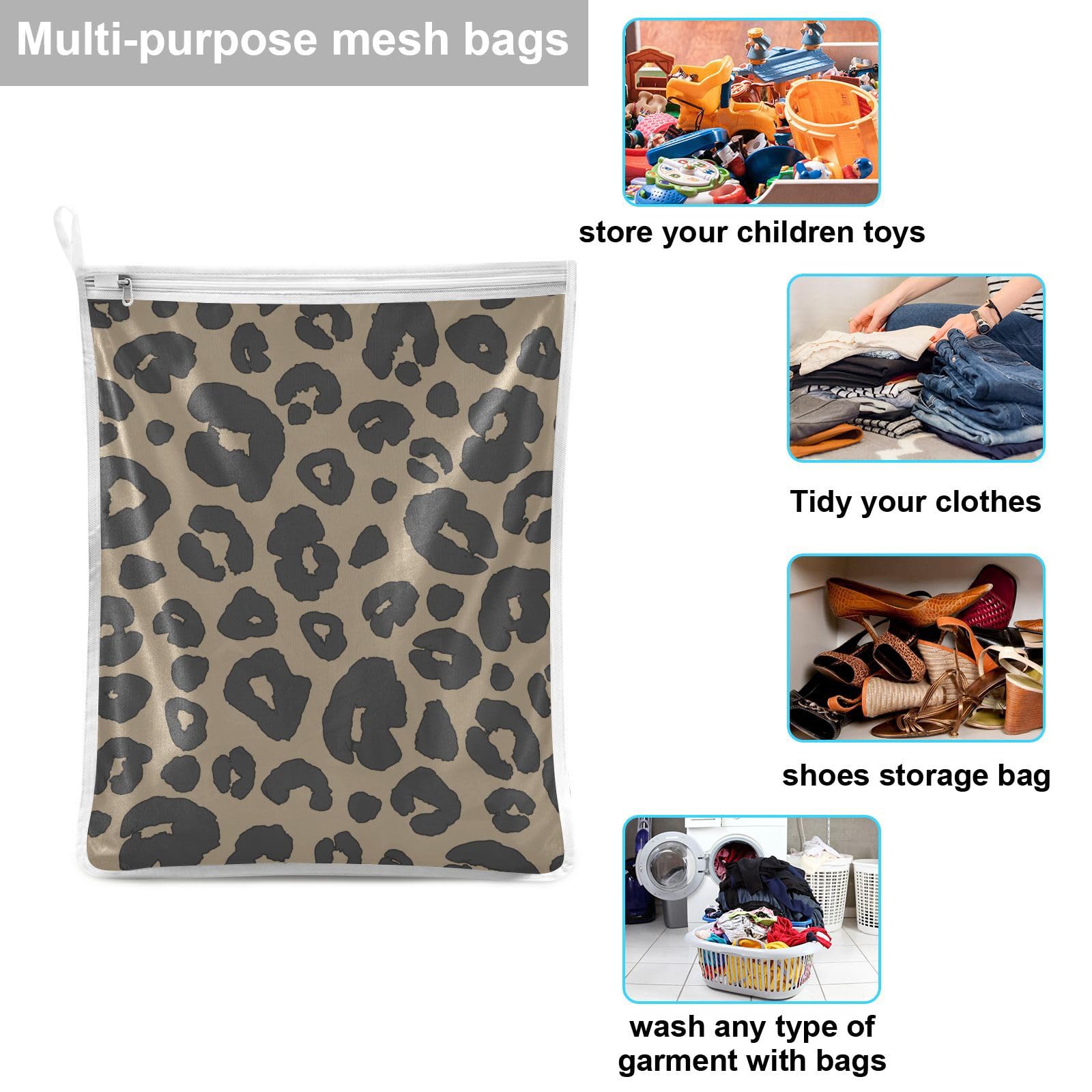 Leopard Laundry Bags Mesh Wash Bags Set of 2 Laundry Bag for Delicates Bra Washing Bags for Laundry with Zipper for Hosiery Stocking Underwear Bra Shoe College Dorm Essentials