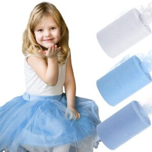 3 rolls blue tulle tulle fabric 6 inch by 100 yards tulle roll tulle dress for girls tulle ribbon for tutu bow birthday baby shower wedding party decoration(white,light blue,dark blue,6" x300 yard)