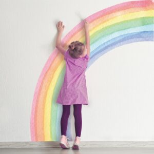 56"x64" extra large rainbow wall stickers precut vibrant half watercolor rainbow wall decals eco-friendly water-activated gummed wall art sticker for girls nursery kids bedroom living room wall decor