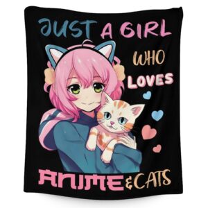 kids girls blanket - 50x40 inches small blanket for kids, girls - soft plush blankets for bed, couch, sofa - black cute fuzzy throws gifts for cat lovers