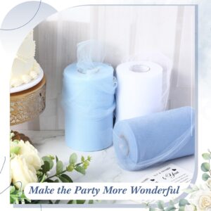 3 Rolls Blue Tulle Tulle Fabric 6 Inch by 100 Yards Tulle Roll Tulle Dress for Girls Tulle Ribbon for Tutu Bow Birthday Baby Shower Wedding Party Decoration(White,Light Blue,Dark Blue,6" x300 Yard)