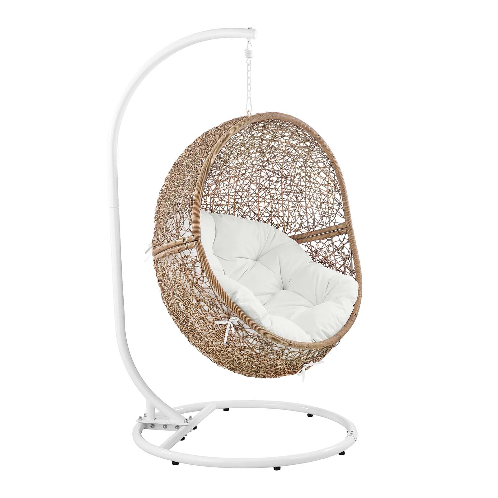 Modway Encase Outdoor Patio Rattan Swing Chair in Cappuccino White