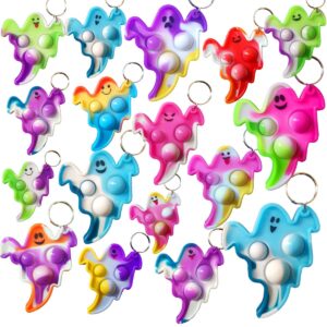 hozkeap 24 packs bulk halloween ghost fidget bubble mini pop keychain，small birthday party favors supplies and student prizes