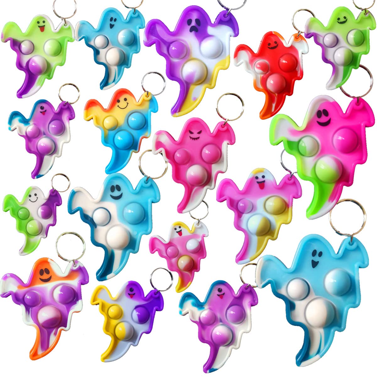 HOZKEAP 24 Packs Bulk Halloween ghost Fidget Bubble Mini Pop Keychain，Small Birthday Party Favors Supplies and Student Prizes