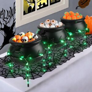 Halloween Decor Witches Cauldron Halloween Candy Bowl Serving Dishes Set of 3 Black Plastic Cauldron with Iron Rack Halloween Cauldron Candy Bucket Punch Bowls for Indoor Outdoor Party Decorations