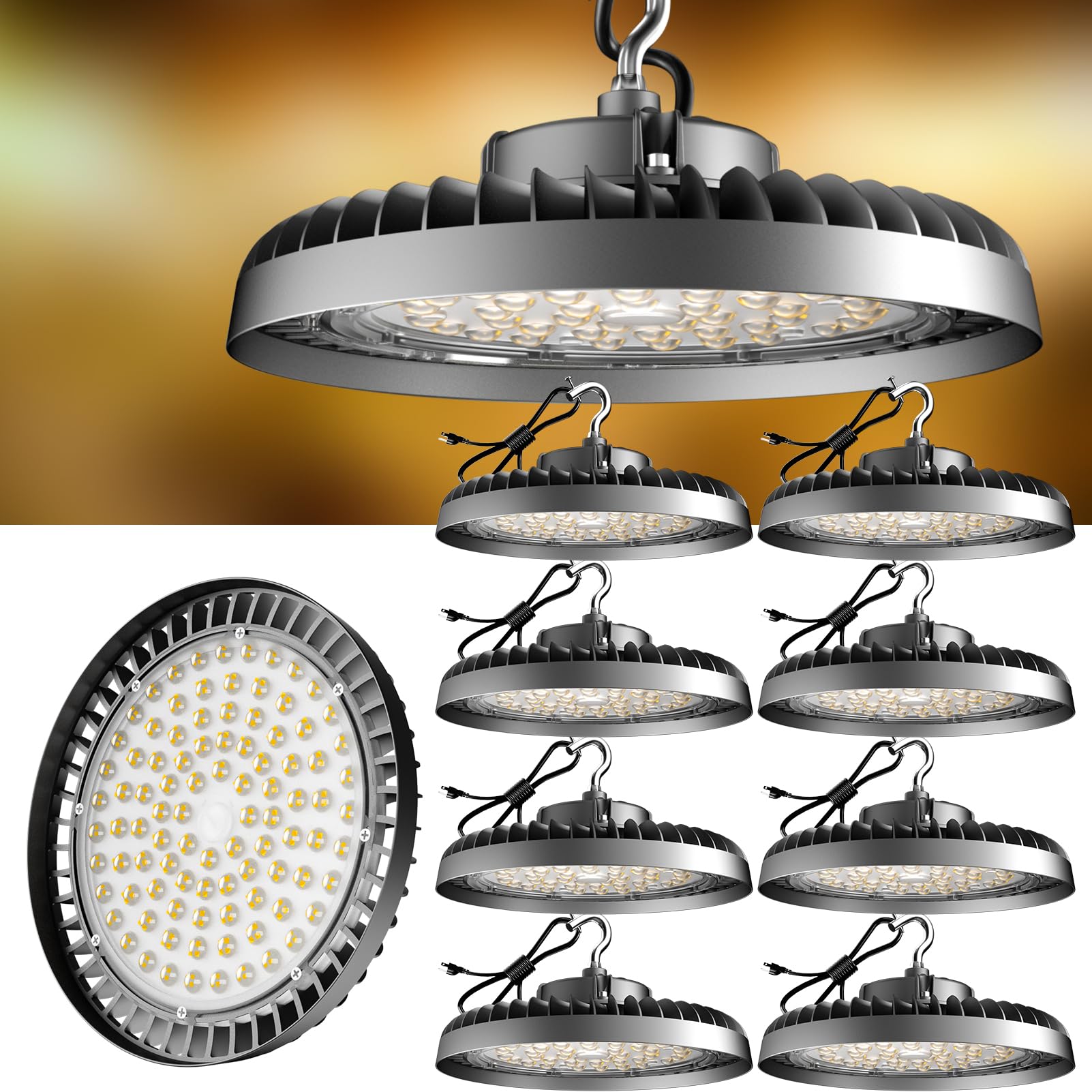 ACOHOOK 150W LED High Bay Light, 22500LM (Eqv.600W HPS/HM) High Bay LED Shop Lights, 𝐀𝐂𝟏𝟎𝟎-𝟐𝟕𝟕𝐕 High Bay LED Lights -𝟓𝐘𝐞𝐚𝐫𝐬 𝐖𝐚𝐫𝐫𝐚𝐧𝐭𝐲-8Pack